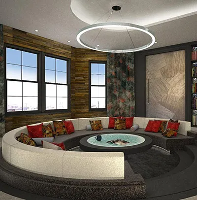 Rotating sunken sofa - case study for Tenet Design